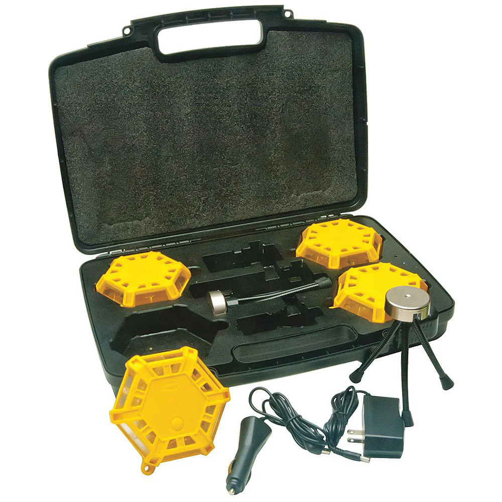 Aervoe 1167 Super Road Flare Kit with Amber LEDs, Safety Yellow - Moutools