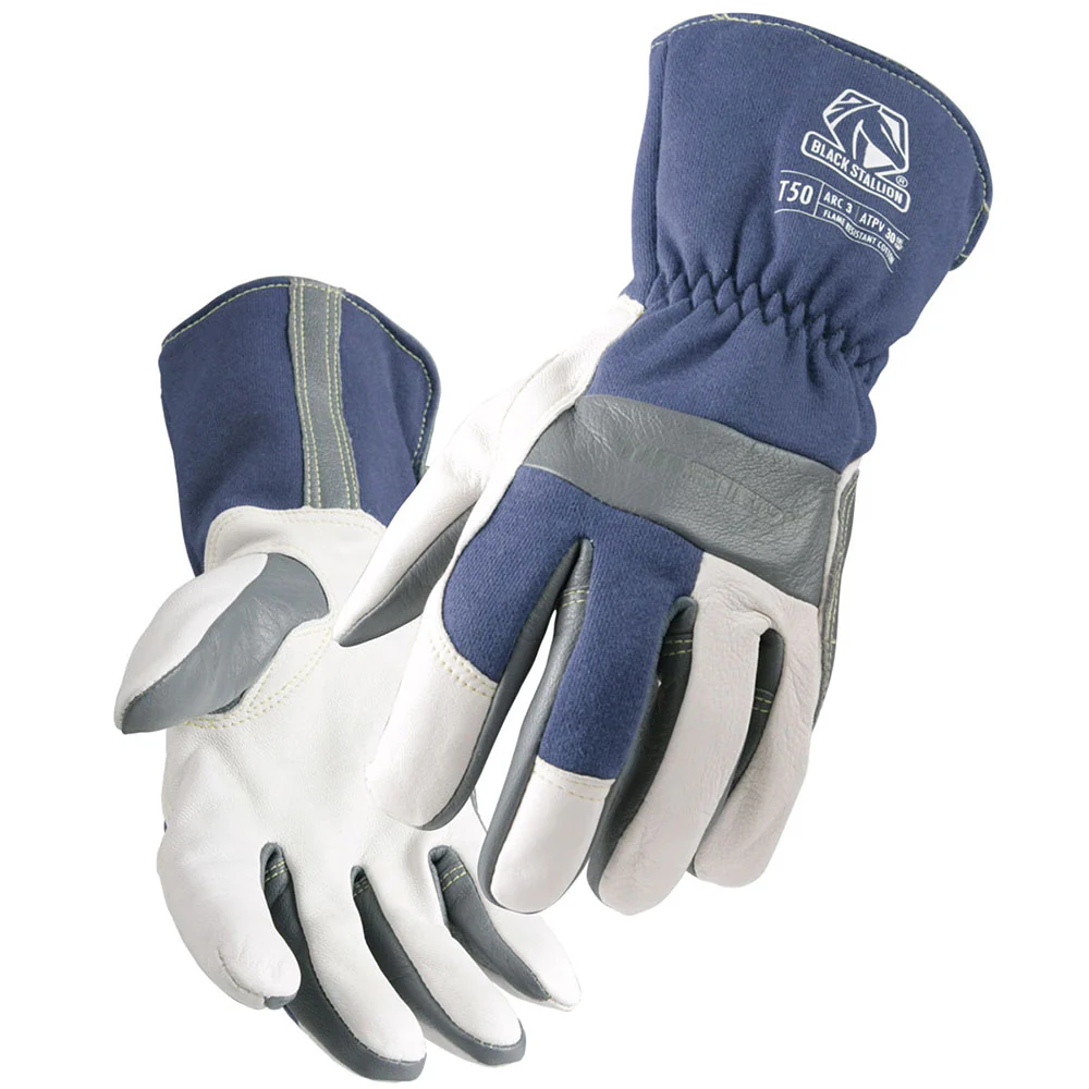 Black Stallion T50XS Premium Grain Goatskin and Flame Resistant Cotton TIG Welding Gloves, X-Small - Moutools