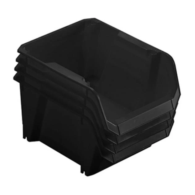 Stackable Polypropylene Storage Bin, Black Bin #3 4 Pack - Moutools