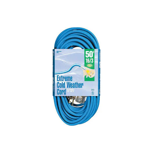 Woods 2435 16/3 Outdoor Cold-Flexible SJTW Extension Cord, Blue with Lighted End, 50-Foot - Moutools