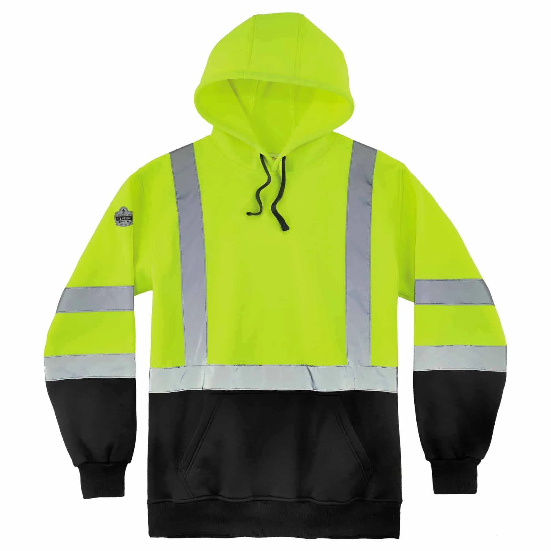 Ergodyne 21885 8373 XL Lime Class 3 Hooded Sweatshirt Black Bottom - Moutools