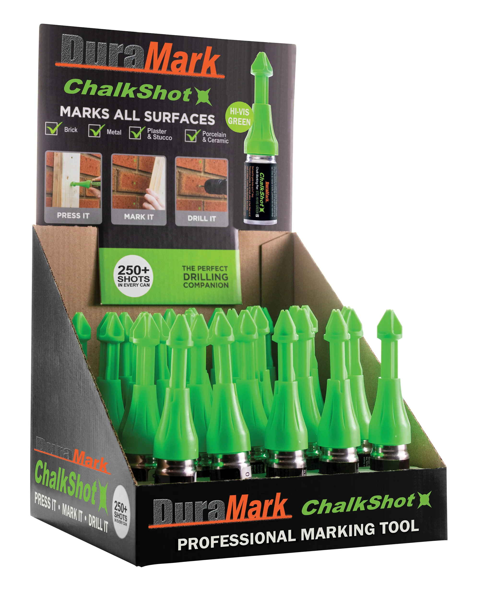 U.S. TAPE CO. 76701D DuraMark ChalkShot - 30 Pc. Display - Hi Vis Green - Moutools