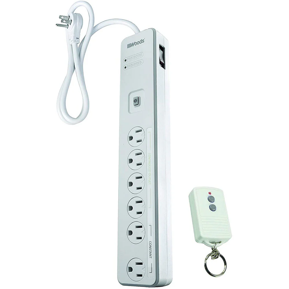 Woods 41715 Energy Saving Surge Protector Power Strip with 80 Foot Range Remote Control Outlets - Moutools