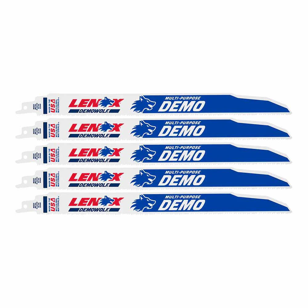 Lenox LXAR1250R 5-Pack Bi-Metal 12-in 10-TPI Demolition Reciprocating Saw Blade - Moutools