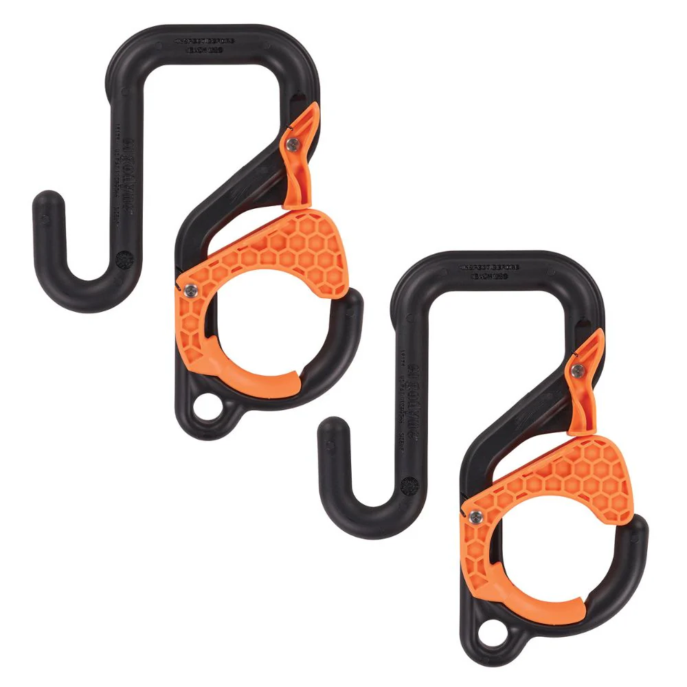 Ergodyne 19279 #3178 2-pack 3' (7.6cm) Black and Orange Locking Aerial Bucket Hook w/Tethering Point - Moutools