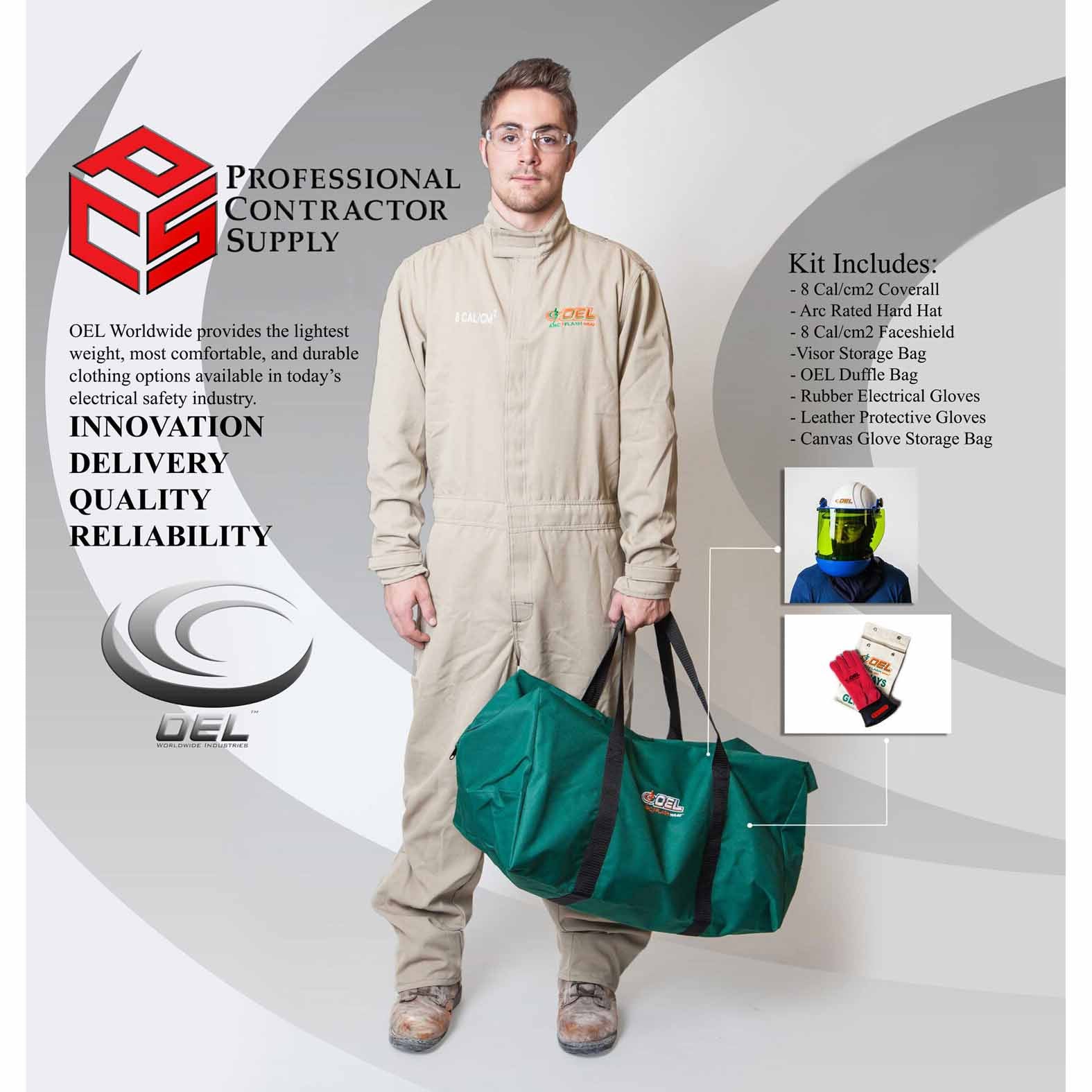 OEL AFW8-PFC-LRG-00-11-R-10 Large 8 CAL Coverall Kit w/ Head Gear And Size 10 Red Glove Kit - Moutools