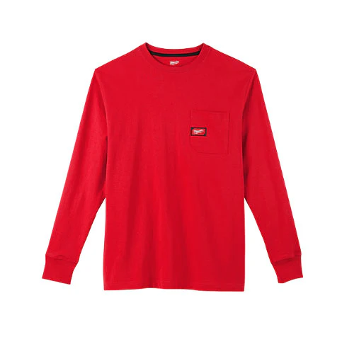 Milwaukee 602R-XL Heavy Duty Pocket T-Shirt (602), Long Sleeve, Red, XL - Moutools