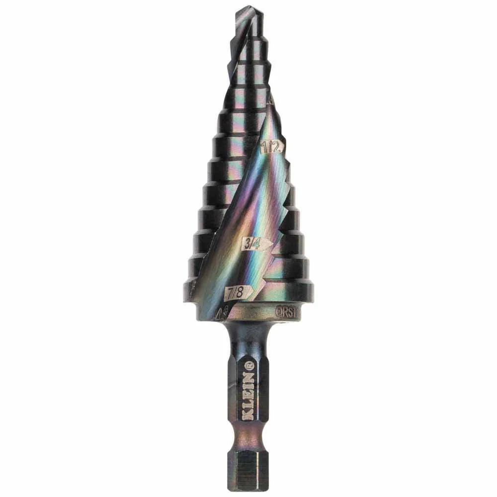 Klein Tools QRST14 Step Drill Bit, Quick Release, Spiral Flute, 3/16 to 7/8-Inch - Moutools