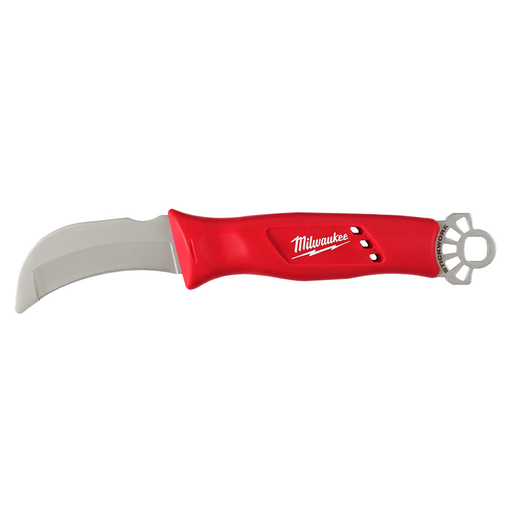 Milwaukee 48-22-1923 Lineman’s Blunt Tip Hawkbill Knife w/ STICKWORK 3-in-1 Ring - Moutools