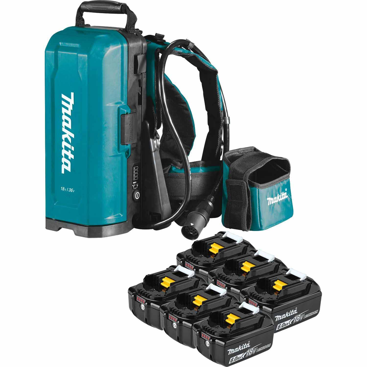 Makita PDC01G6 LXT® and LXT® X2 (36V) Portable Backpack Power Supply, 6 ea. BL1860B battery (6.0Ah) - Moutools