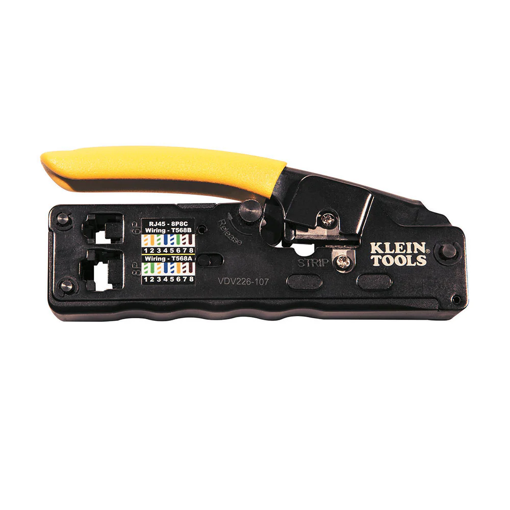 Klein Tools VDV226-107 Compact Ratcheting Modular Crimper / Stripper RJ11, RJ12, RJ45 - Moutools
