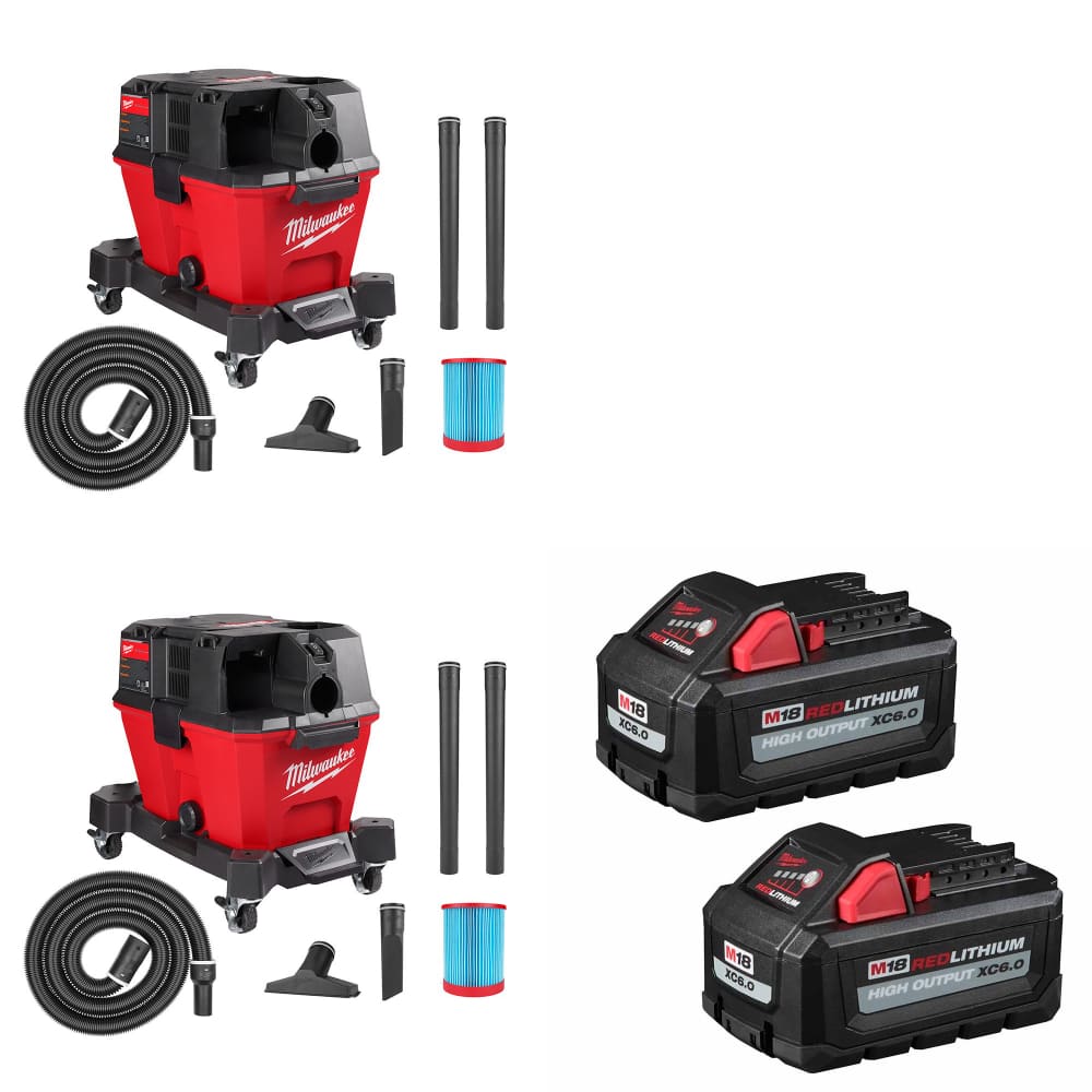 Milwaukee 0910-20 M18 FUEL Wet/Dry Vacuum-2Pk W/ FREE 48-11-1862 M18 Battery-2Pk - Moutools