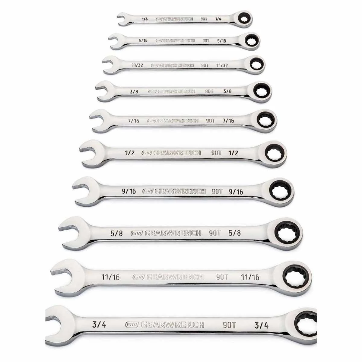 GearWrench 86958 10 Pc. 90-Tooth 12 Point SAE Combination Ratcheting Wrench Set - Moutools