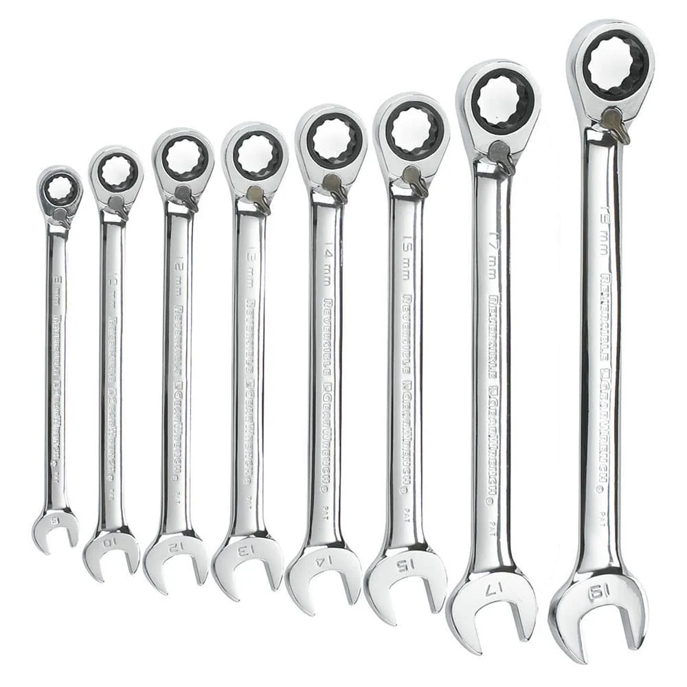 GearWrench 9543 8 Pc. 72-Tooth 12 Point Reversible Ratcheting Combination Metric Wrench Set - Moutools
