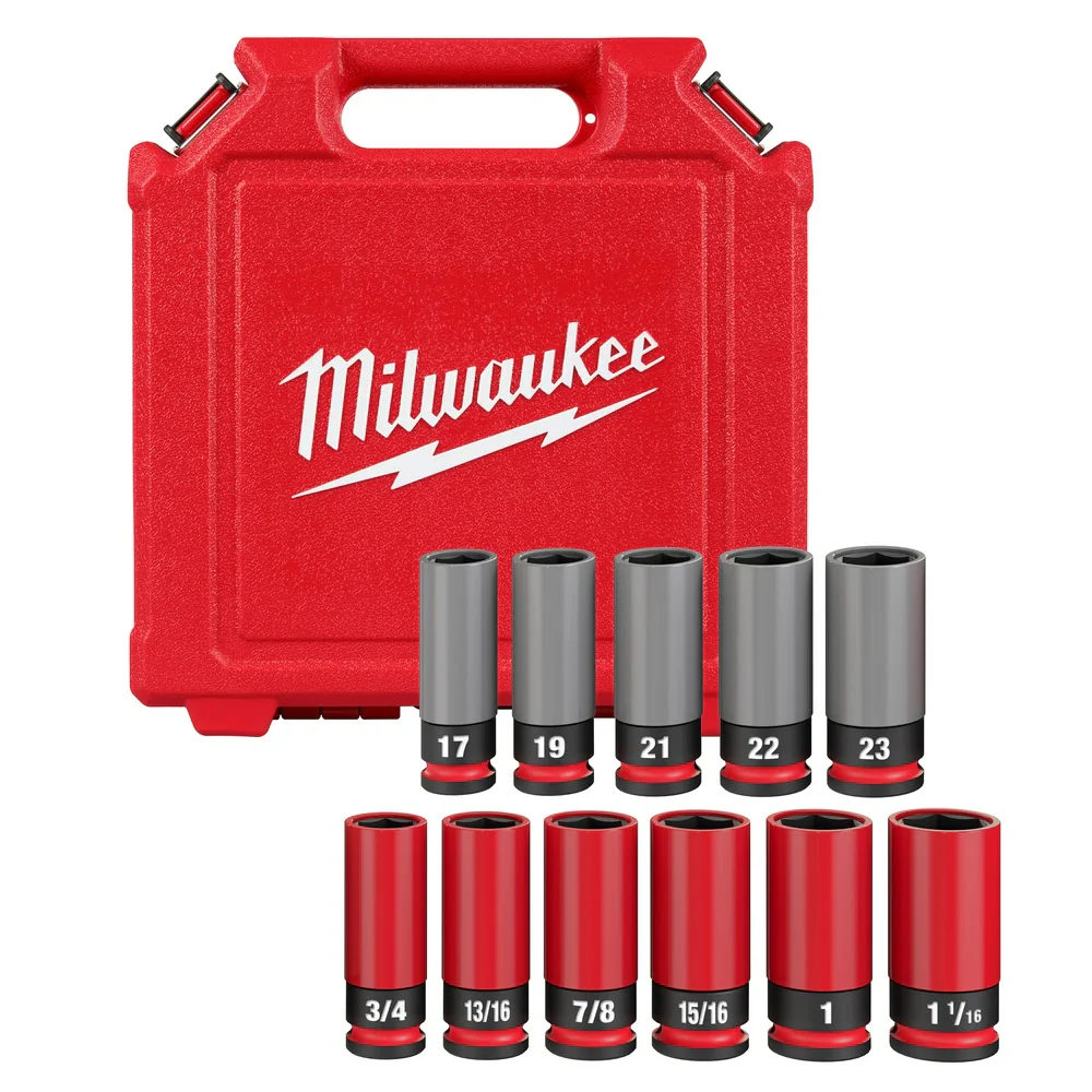 Milwaukee 49-66-7833 SHOCKWAVE Impact Duty 1/2 Drive SAE & Metric 11PC Lug Nut Wheel Socket Set - Moutools