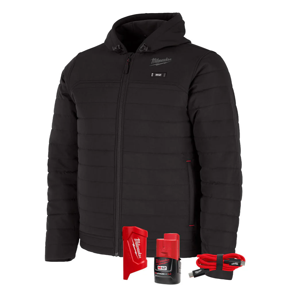 Milwaukee M102B-21 M12 Heated Black Axis Jacket with (1) 3.0 Ah Battery and Charger - Moutools