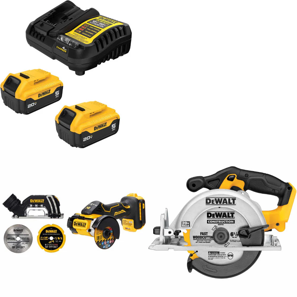 DeWalt DCB205-2C 20V Max Starter Kit W/ DCS438B 20V Cut-Off Tool & Circ Saw - Moutools