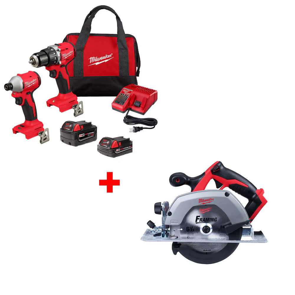 Milwaukee 3693-22CX M18 2-Tool Combo Kit W/ FREE 2630-20 M18 Li-Ion 18V Circ Saw - Moutools