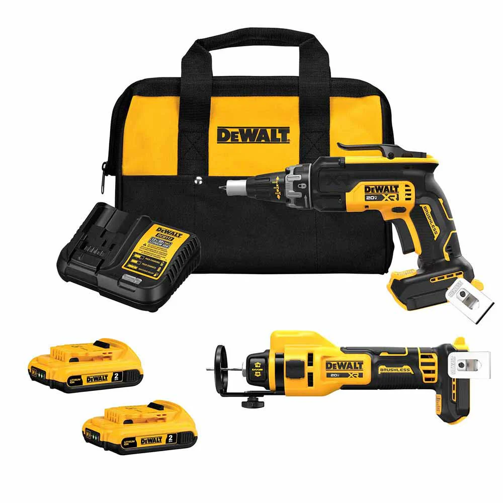 DeWalt DCK265D2 20V MAX XR Brushless Drywall Screwgun and Cut-Out Tool Combo Kit (2.0Ah) - Moutools
