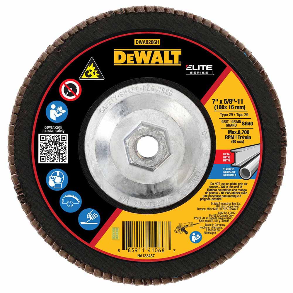 DeWalt DWA8286H ELITE SERIES 7 X 5/8-11 40G T29 Flap Disc - Moutools