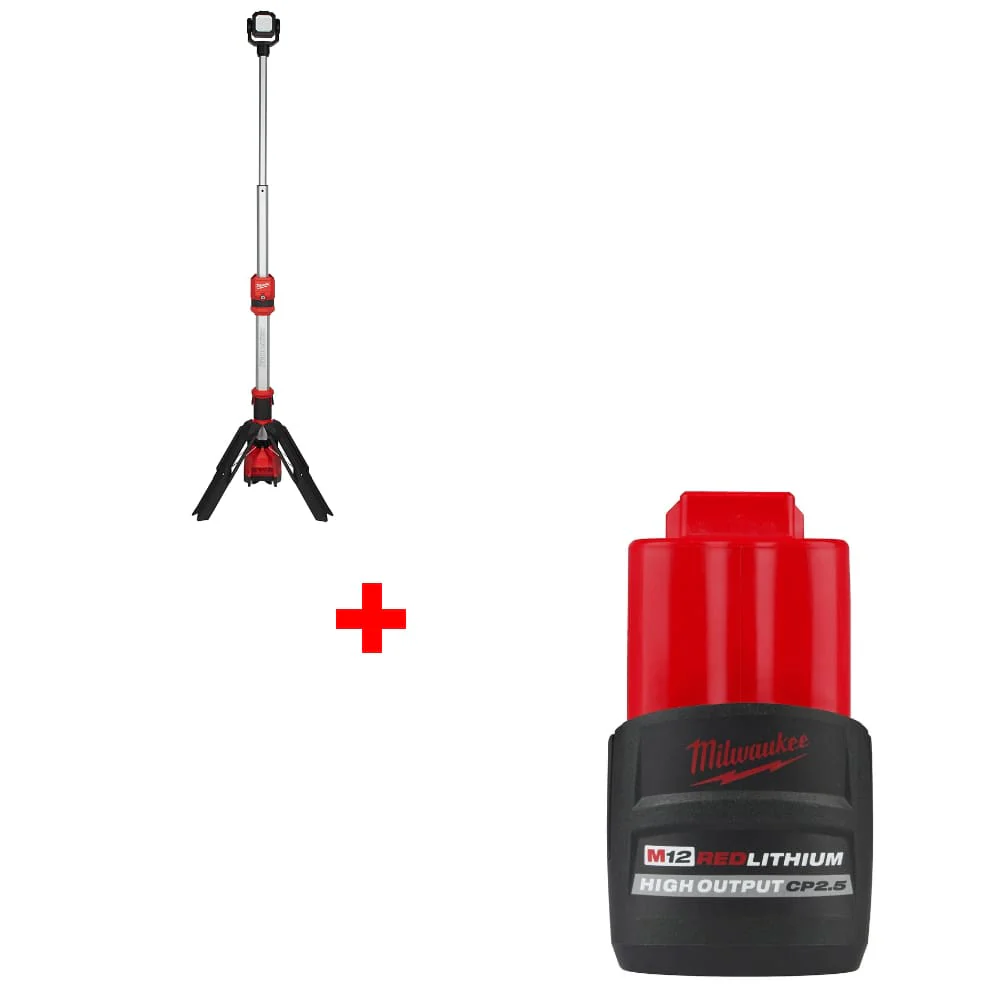 Milwaukee 2132-20 M12 Rocket Tower Light w/ 48-11-2425 M12 Battery Pack - Moutools