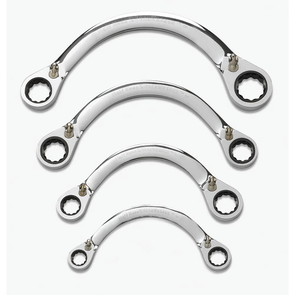 GearWrench 9840D 4 Pc. 72-Tooth 12 Point Reversible Half Moon Double Box Ratcheting SAE Wrench Set - Moutools