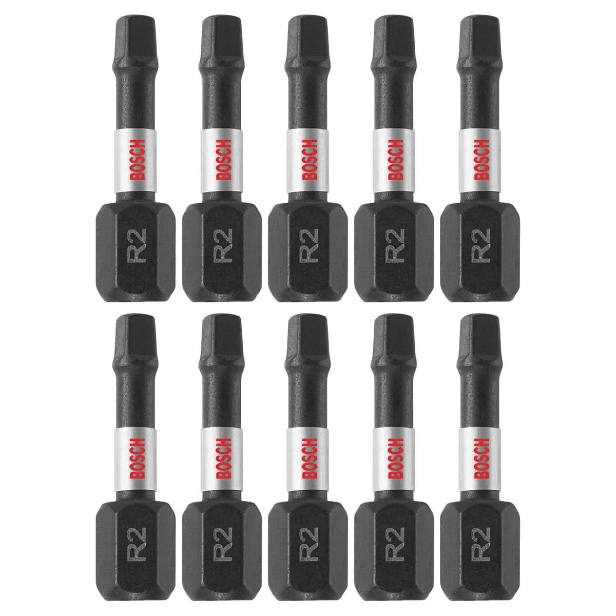 Bosch ITSQ21B 10 pc. Impact Tough 1 In. Square #2 Insert Bits (Bulk Pack) - Moutools