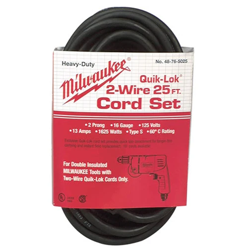 Milwaukee 48-76-5125 Quik-Lok 25-Foot 2 Wire Double Insulated Cord - Moutools