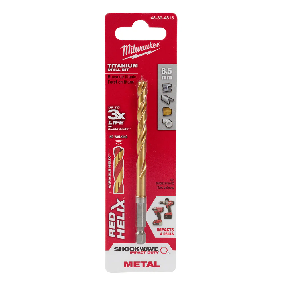 Milwaukee 48-89-4815 6.5mm Metric Titanium SHOCKWAVE™ Red Helix Bit - Moutools