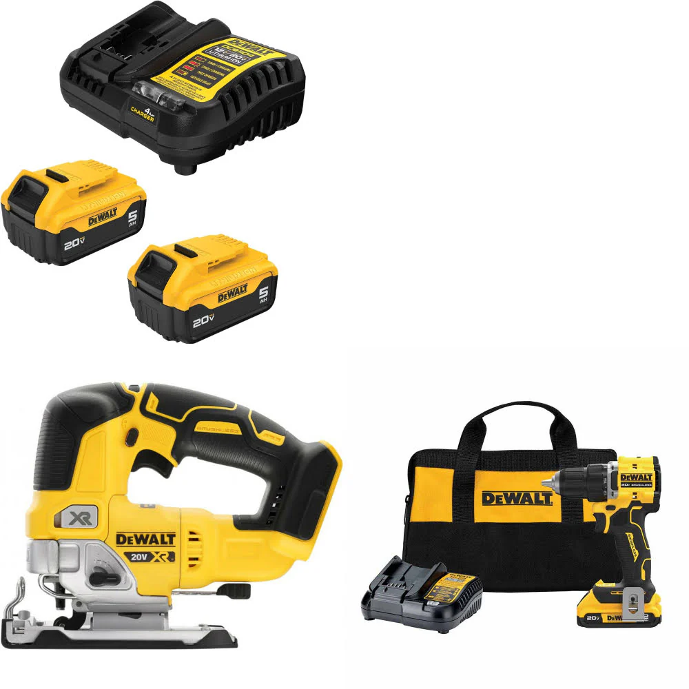 DeWalt DCB205-2C 20V Max Starter Kit W/ DCS334B 20V Jig Saw & Drill/Driver Kit - Moutools