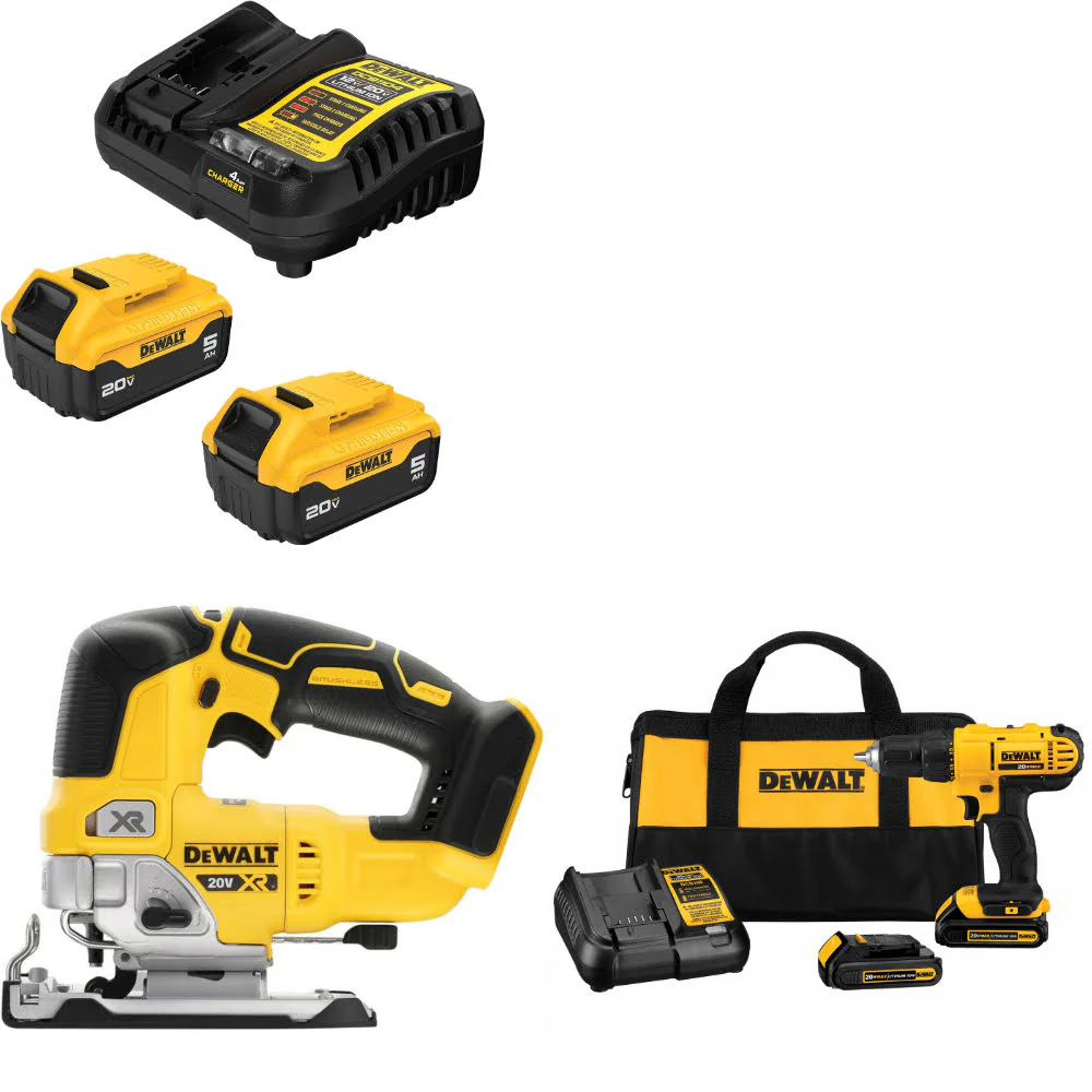 DeWalt DCB205-2C 20V Max Starter Kit W/ DCS334B 20V Jig Saw & Drill/Driver Kit - Moutools
