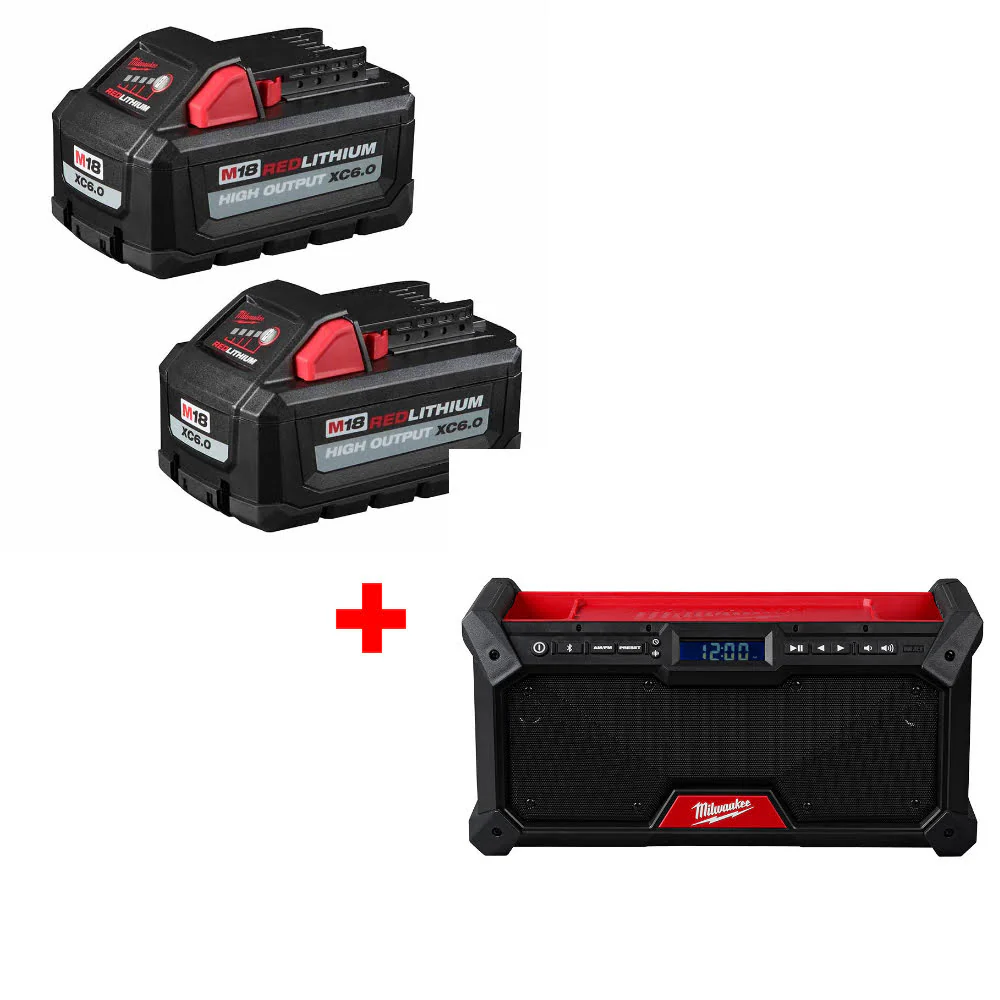Milwaukee 48-11-1862 M18 XC6.0 Battery 2-Pack W/ FREE 2952-20 M18 Jobsite Radio - Moutools
