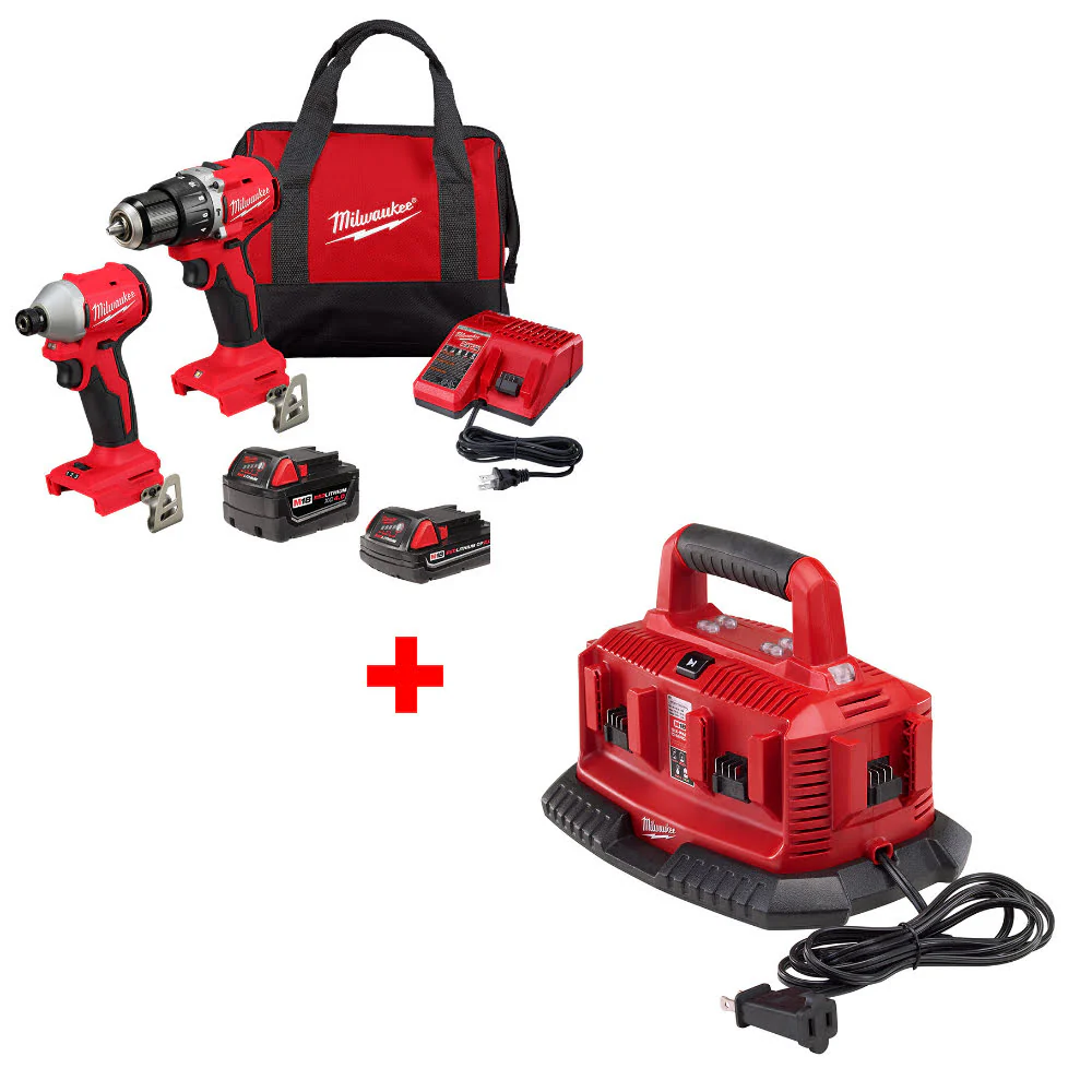 Milwaukee 3693-22CX M18 2-Tool Combo Kit W/ FREE 48-59-1806 M18 Six Pack Charger - Moutools