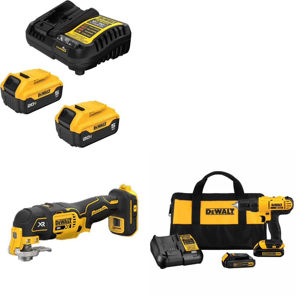 DeWalt DCB205-2C 20V Starter Kit W/ DCS356B 20V Multi-Tool & Drill/Driver Kit - Moutools