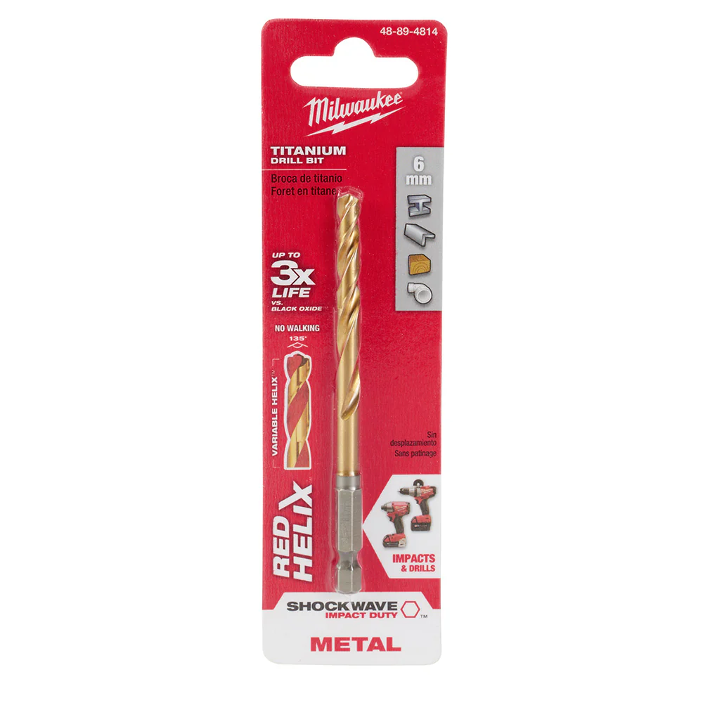 Milwaukee 48-89-4814 6mm Metric Titanium SHOCKWAVE™ Red Helix Bit - Moutools