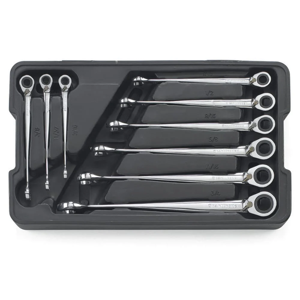 GearWrench 85398 9 Pc. 72-Tooth 12 Point Reversible XL X-Beam Ratcheting Combination SAE Wrench Set - Moutools