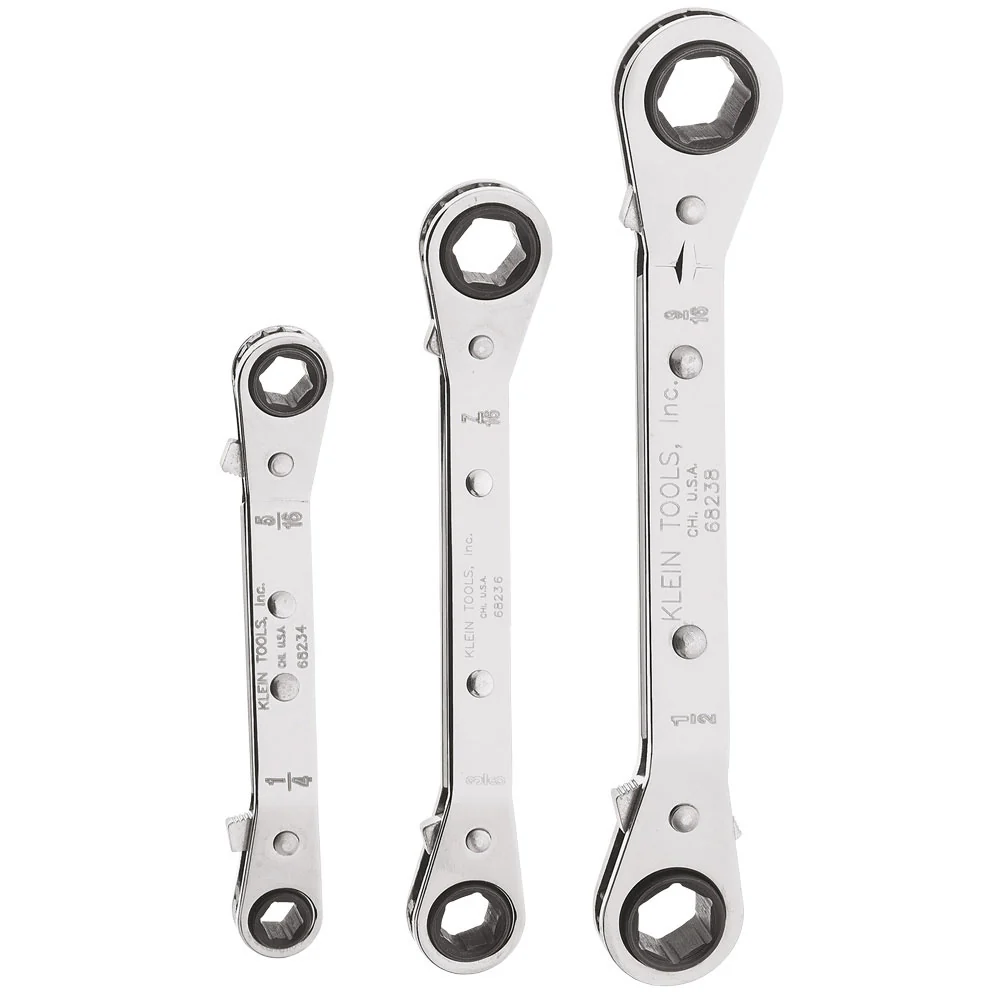 Klein 68244 Reversible Ratcheting Box Wrench Set, 3-Piece - Moutools