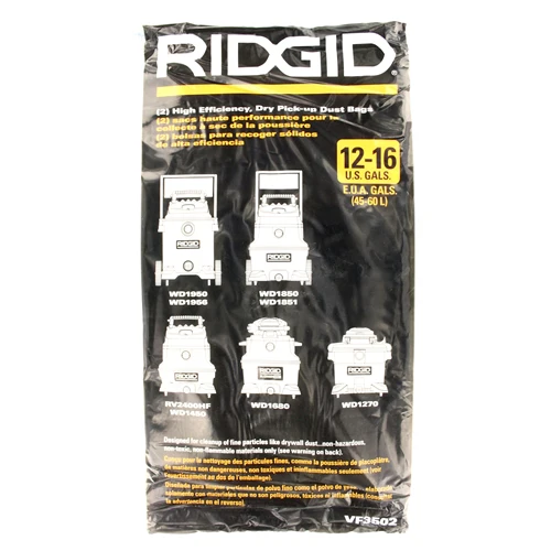 RIDGID 23743 Model VF3502 High Efficiency Dust Filter Bag (2EA) FITS 12-16 GAL - Moutools