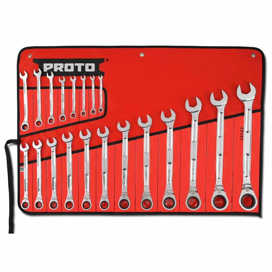 Proto JSCVM-20SB 20 Piece Metric Combination Reversible Ratcheting Wrench Set - Spline - Moutools
