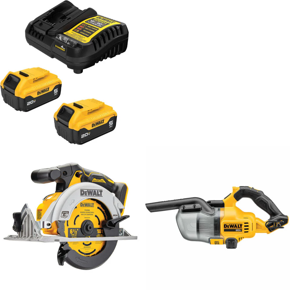 DeWalt DCB205-2C 20V MAX Starter Kit W/ DCS565B 20V Circ Saw & 20V Vacuum, Bare - Moutools