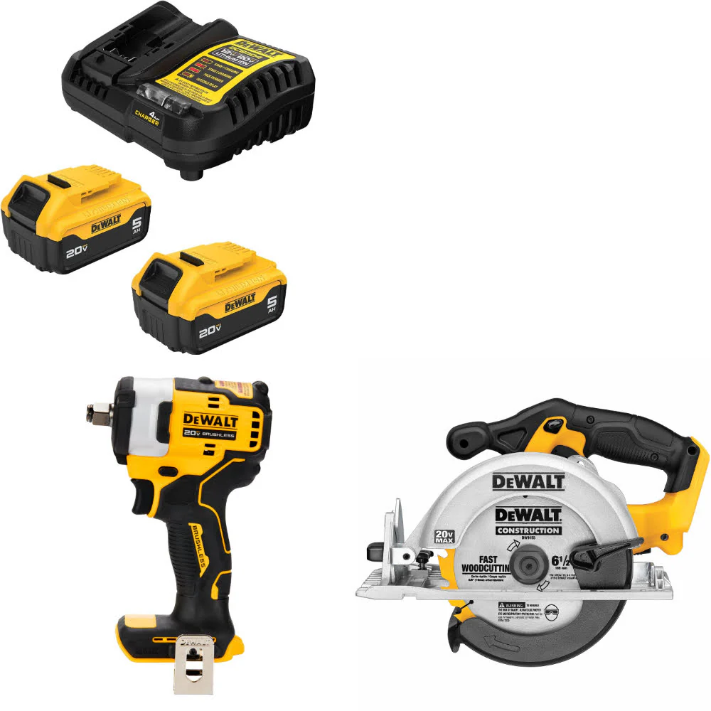 DeWalt DCB205-2C 20V Max Starter Kit W/ DCF911B 20V Impact Wrench & Circ Saw - Moutools
