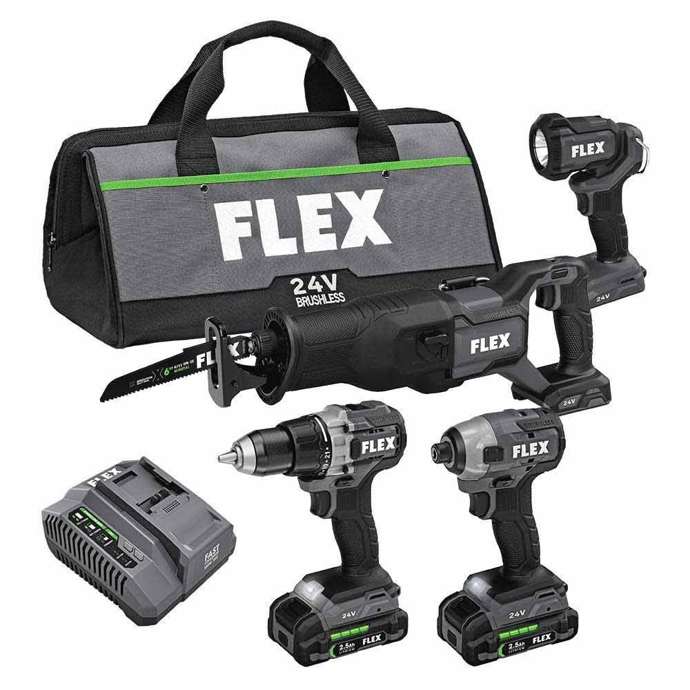 Flex FXM401-2A 4 Tool Combo Kit, Drill Driver, Impact Driver, Reciprocating Saw and Work Light - Moutools