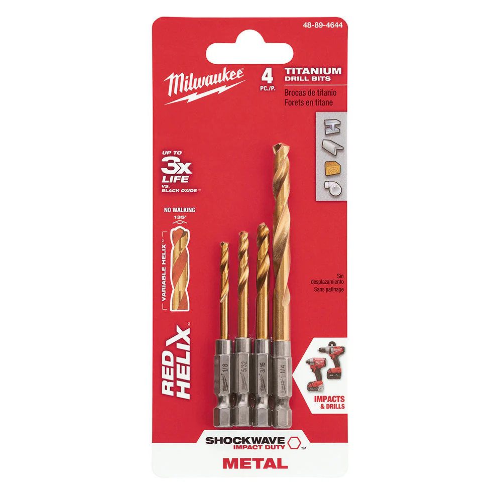 Milwaukee 48-89-4644 4 Piece Shockwave Hex Drill Bit Set - Moutools