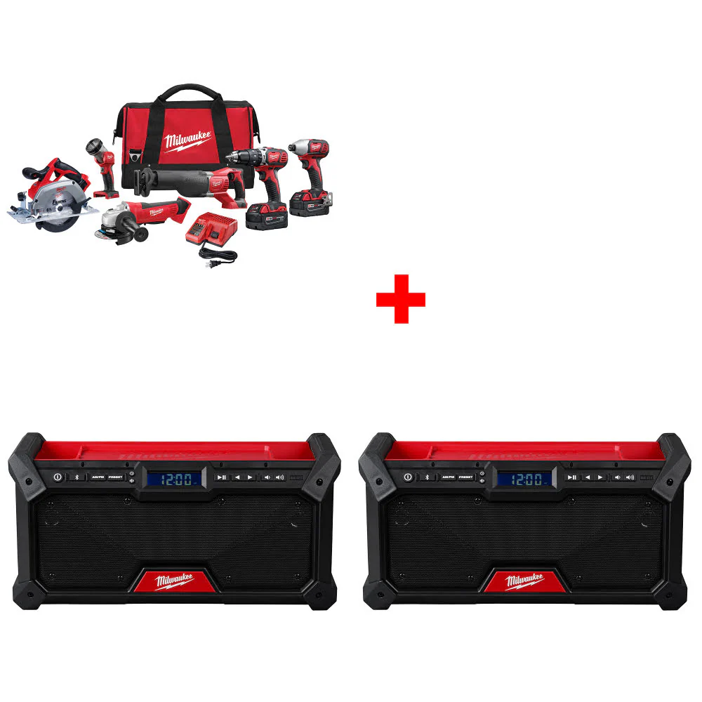 Milwaukee 2696-26 M18 6-Tool Combo Kit W/ FREE 2952-20 M18 Jobsite Radio-2 Pack - Moutools