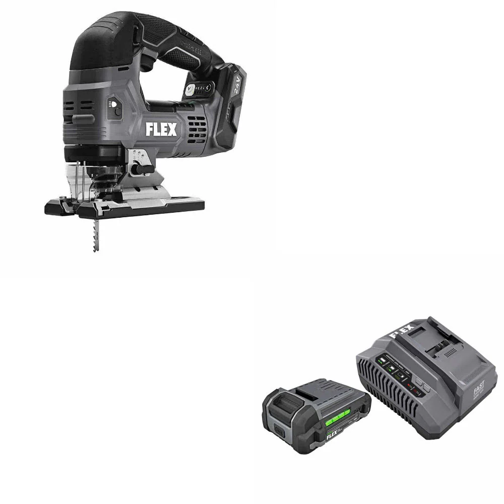 Flex FX2231-Z 24V D-Handle Jig Saw, Bare W/ FREE FX0411-1F 3.5Ah Starter Kit - Moutools
