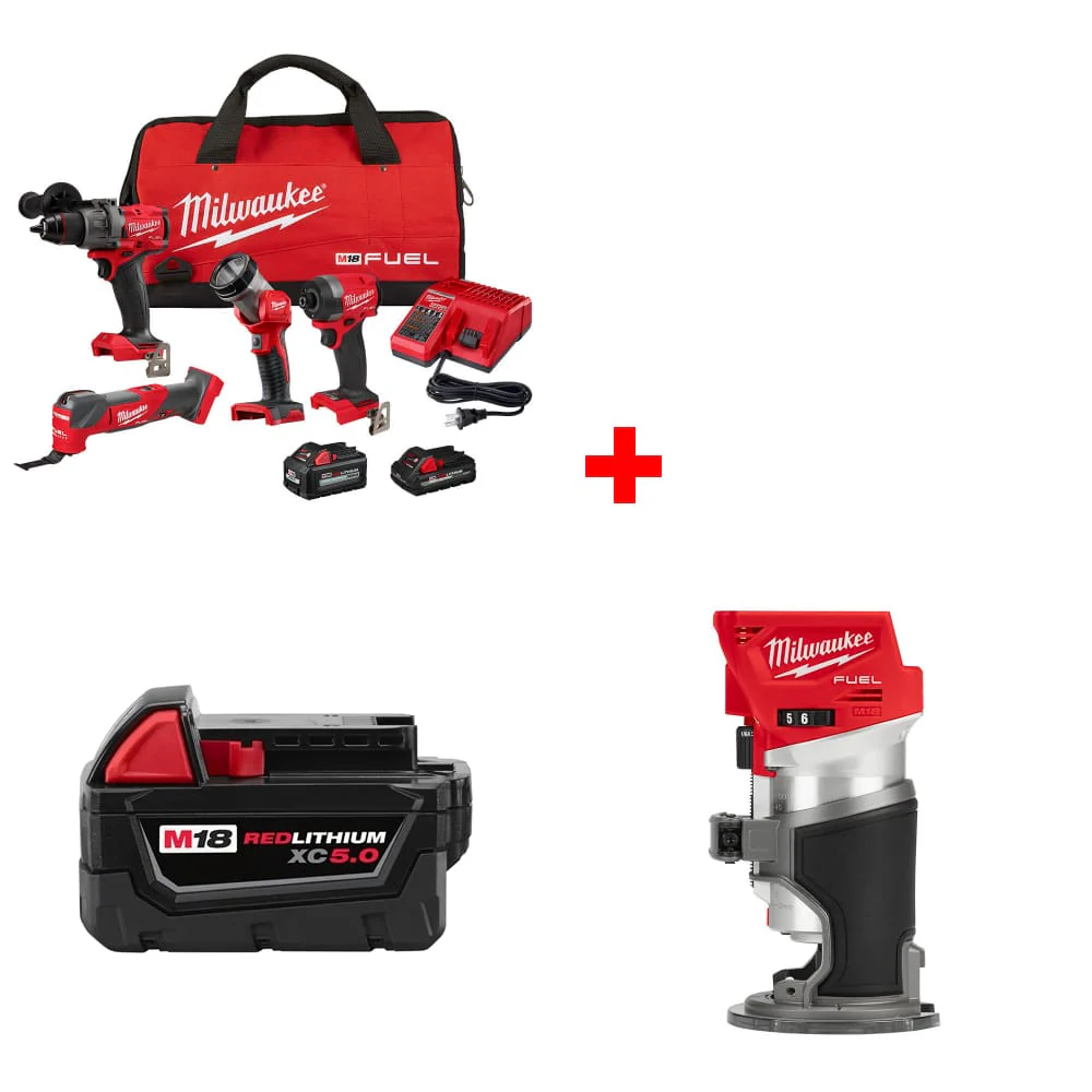 Milwaukee 3698-24MT M18 4-Tool Combo Kit w/ FREE 48-11-1850 Battery & Router - Moutools