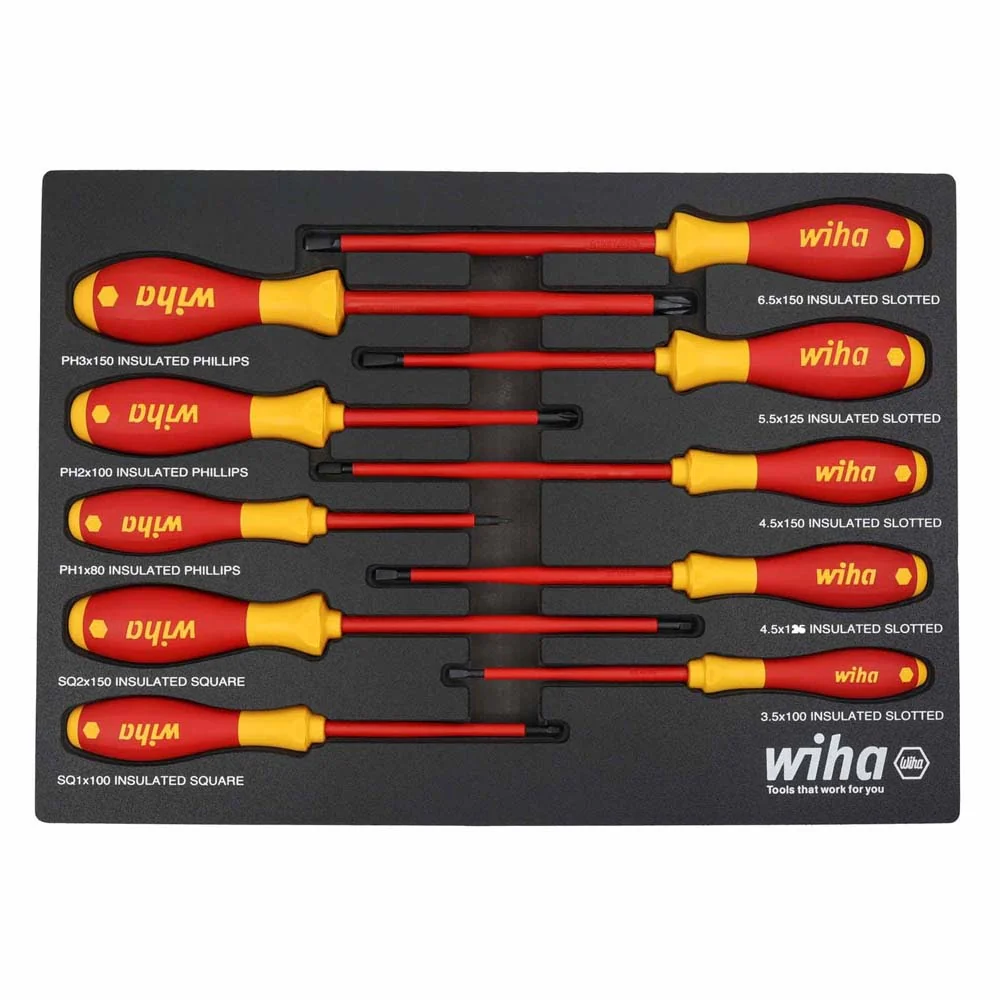 Wiha 32080 10 Piece Insulated SoftFinish Cushion Grip Screwdriver Tray Set - Moutools
