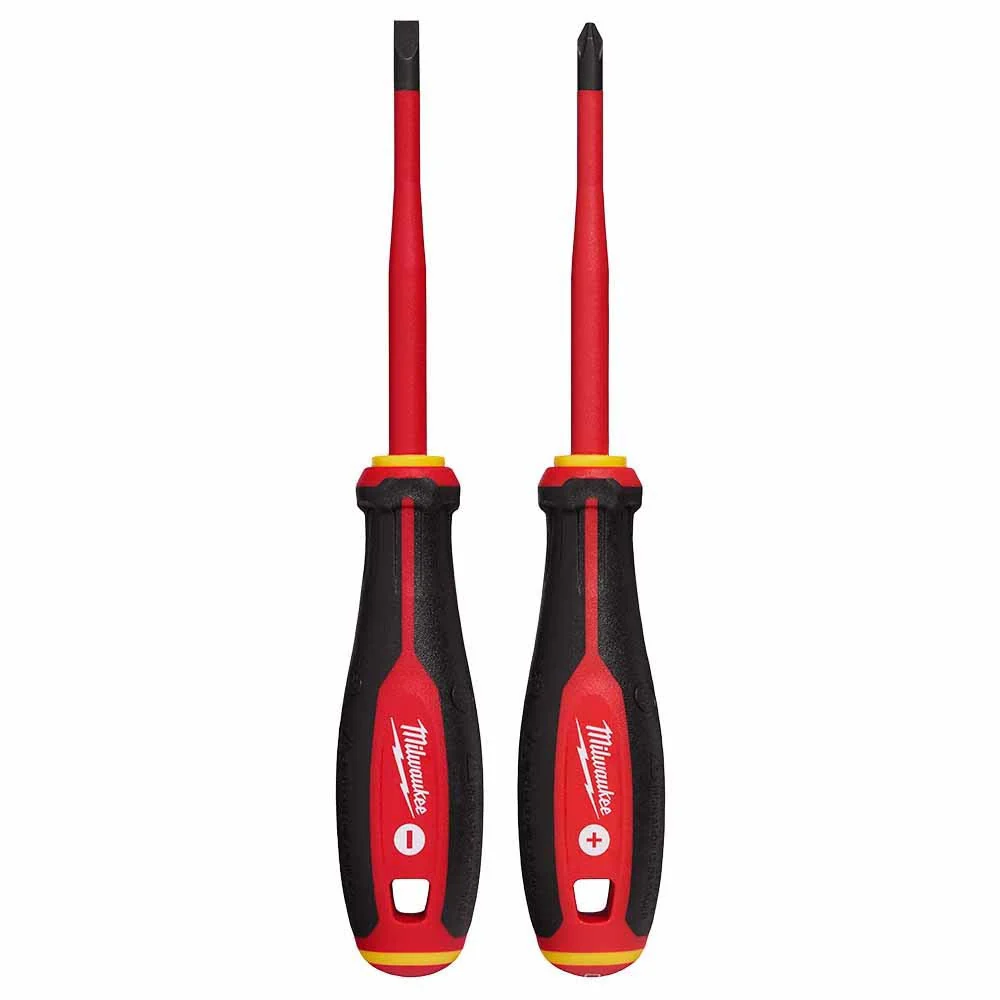 Milwaukee 48-22-2207 2pc 1000V Insulated Slim Tip Screwdriver Set - Moutools