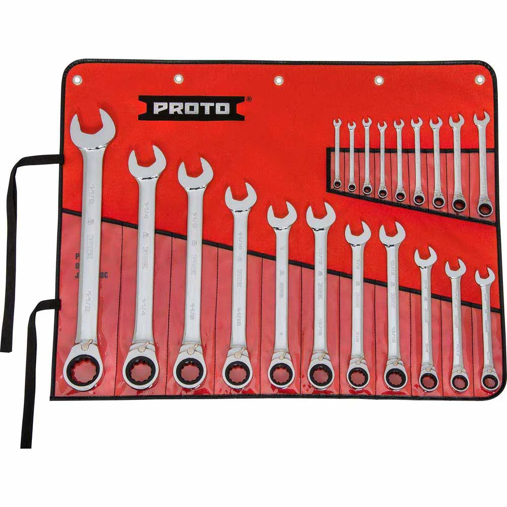 Proto JSCVT-20S 20-Piece Full Polish Combination Reversible Ratcheting Wrench Set - 12 Point - Moutools