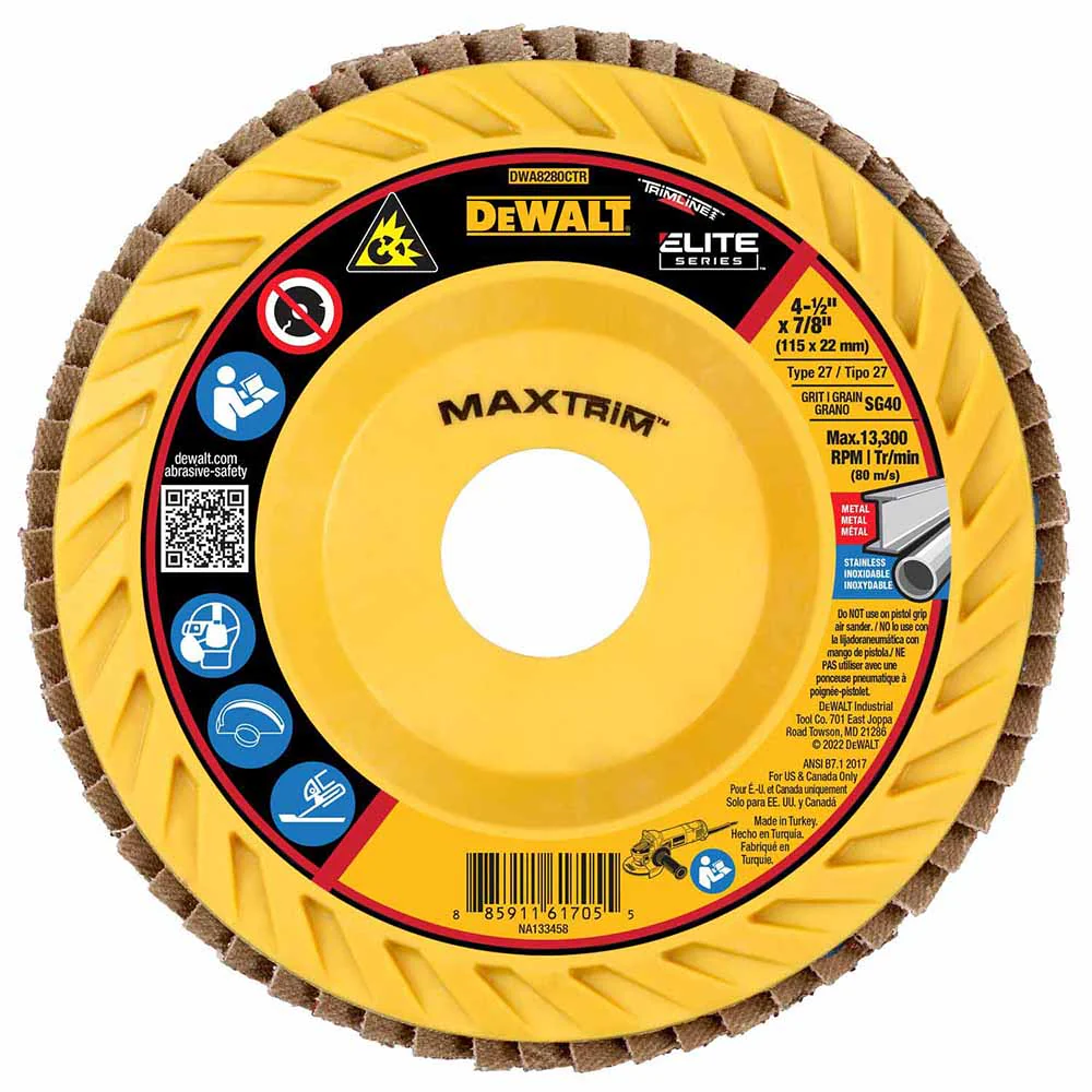 DeWalt DWA8280CTR ELITE SERIES 4-1/2 X 7/8 40G T27 Trimmable Flap Disc - Moutools
